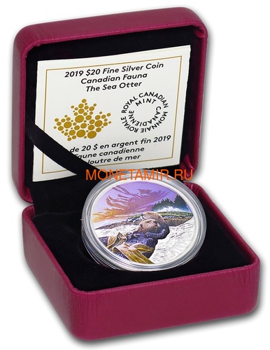 Канада 20 долларов 2019 Выдра Животные Канады (Canada 20$ 2019 Canadian Fauna The Otter Silver Coin).Арт.67 (фото, вид 2)