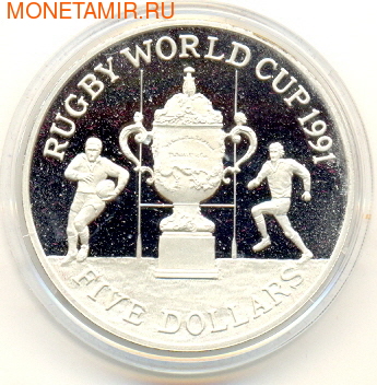 Новая Зеландия 5 долларов 1991.Регби - Чемпионат мира 1991.Арт.000100034001/60 (фото)