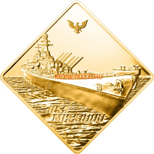 Палау 500 долларов 2008 Линкор Миссури Боевые Корабли (Palau 500$ 2008 USS Missouri Battleships 2,5oz Gold).Арт.60 (фото)