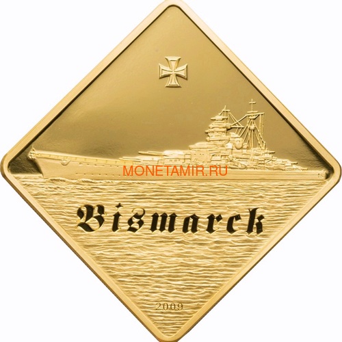 Палау 500 долларов 2009 Линкор Бисмарк Боевые Корабли (Palau 500$ 2009 The Bismarck Battleships 2,5oz Gold).Арт.60 (фото)