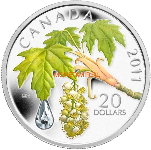 Канада 20 долларов 2011 Клен Капля Дождя (Canada 20C$ 2011 Maple Raindrop Swarovski Silver Proof).Арт.000303635124/67 (фото)