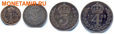 Великобритания 1/2/3/4 пенса 1905. «Пасхальные монеты Великобритании – Maundy(Монди) money». Арт.000730047632 (фото)