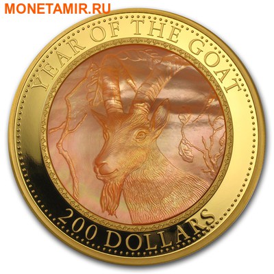   200  2015      (Cook Isl. 2015 200$ Year of the Goat Mother of Pearl 5Oz Gold Coin Proof)..65 ()