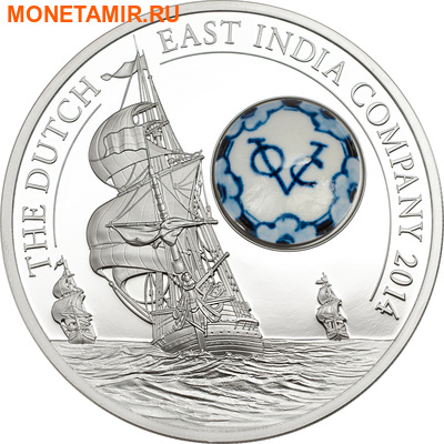 Острова Кука 10 долларов 2014 Голландская Ост-Индская Компания Фарфор Корабль (Cook Islands 10$ 2014 Royal Delft Dutch East India Company Ship Silver Coin).Арт.000946750062 (фото)