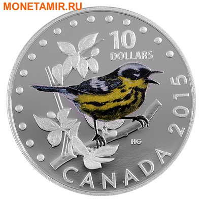 Канада 10 долларов 2015. Магнолиевый лесной певун серия Красочные певчие птицы Канады. (фото)