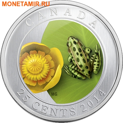 Канада 25 центов 2014.Леопардовая лягушка и кувшинка.Арт.000089748232 (фото)