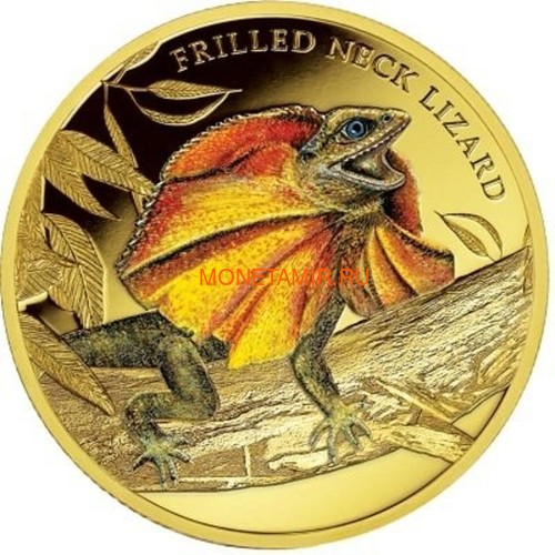 Ниуэ 100 долларов 2014 Плащеносная Ящерица Замечательные Рептилии (Niue $100 2014 Frilled Neck Lizard Remarkable Reptiles 1oz Gold Proof Coin).Арт.85 (фото)