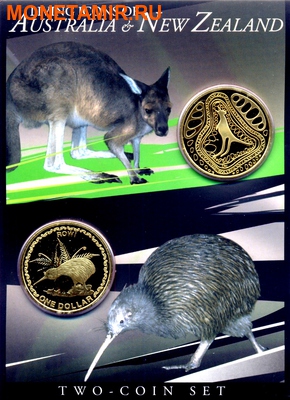 Австралия и Новая Зеландия 2х1 доллар 2005.Кенгуру и Киви.Арт.000034231220/60 (фото)