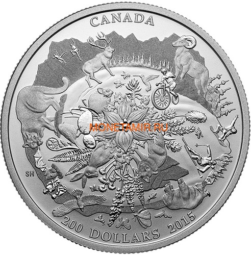 Канада 200 долларов 2015 Канадские Скалистые Горы серия Пейзажи Севера (Canada 200$ 2015 Canada’s Rugged Mountains 2oz Silver Coin).Арт.60 (фото)