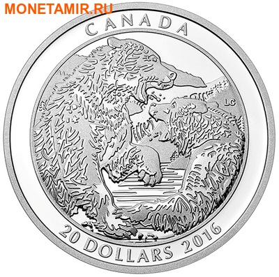 Канада 20 долларов 2015.Медведи Гризли - борьба.Арт.60 (фото)