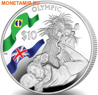 Британские Виргинские Острова 10 долларов 2016.Волейбол – Олимпийские Игры в Бразилии.Арт.60 (фото)