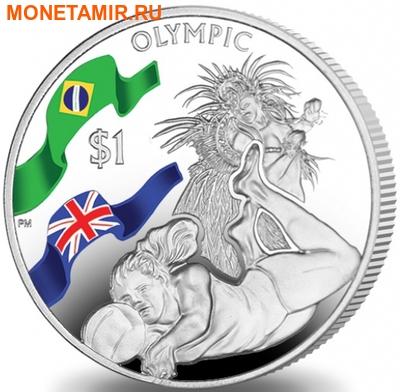 Британские Виргинские Острова 1 доллар 2016.Волейбол – Олимпийские Игры в Бразилии.Арт.60 (фото)