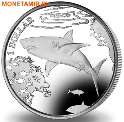 Британские Виргинские Острова 1 доллар 2016.Большая белая акула.Арт.60 (фото)