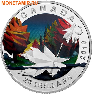 Канада 20 долларов 2016.Кленовый лист – Геометрия в искусстве.Арт.60 (фото)