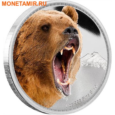 Ниуэ 2 доллара 2016.Медведь Гризли серия Короли Континентов.Арт.60 (фото)