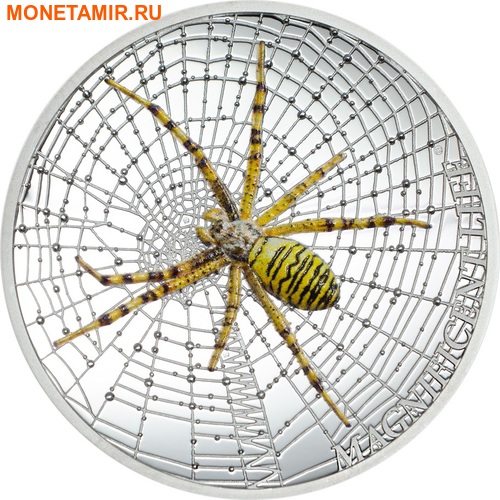 Острова Кука 5 долларов 2016 Паук-оса Великолепная жизнь (Cook Isl 5$ 2016 Magnificent Life Wasp Spider 1Oz 999 Silver).Арт.My/60 (фото)