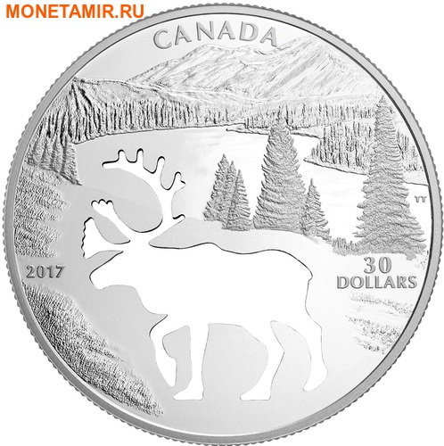 Канада 30 долларов 2017.Олень Карибу - Силуэт.Арт.60 (фото)