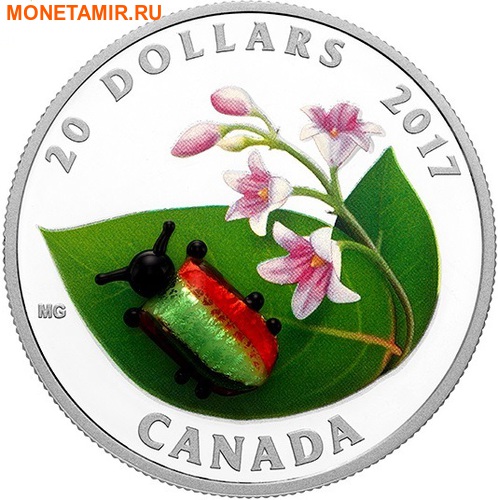 Канада 20 долларов 2017 Золотистый жук (Dogbane Beetle) Муранское стекло.Арт.60 (фото)