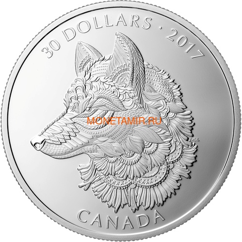 Канада 30 долларов 2017 Волк (Canada 30$ 2017 Wolf 2 oz Silver Coin).Арт.000703854364/60 (фото)