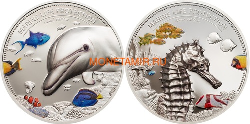  10  2017          (Palau 10$ 2017 Dolphin Sea Horse Marine Life Protection Silver Coin Set Piedfort)..60 ()