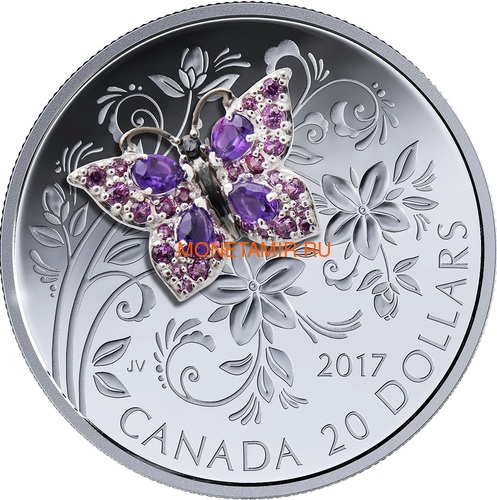 Канада 20 долларов 2017 Бабочка серия Насекомые из Драгоценных Камней (Canada 20$ 2017 BUTTERFLY Bejeweled Bugs Silver Coin).Арт.60 (фото)