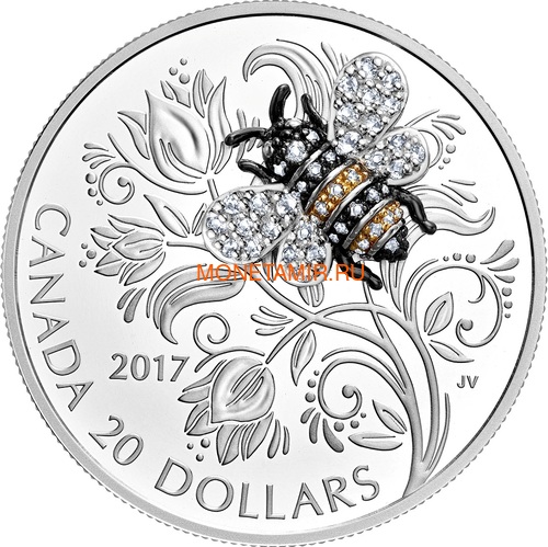 Канада 20 долларов 2017 Пчела серия Насекомые из Драгоценных Камней (Canada 20$ 2017 Bee Bejeweled Bugs Silver Coin).Арт.60 (фото)