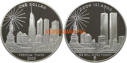   21  2008          (2008 Cook Islands $1 Twin Towers Freedom Tower Silver 2 Coin Set National Collectors Mint)..2000290312/60 ()