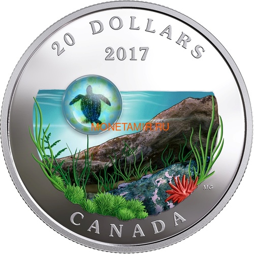 Канада 20 долларов 2017 Морская Черепаха серия Под водой 3D Капля (Canada 20C$ 2017 Under the Sea Sea Turtle).Арт.60 (фото)