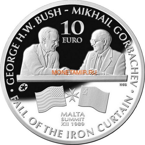 Мальта 10 евро 2015 Буш и Горбачев Саммит на Мальте Падение Железного Занавеса (Malta 10E 2015 M.Gorbachev & G.Bush Fall of the Iron Curtain).Арт.000427555554/60 (фото)