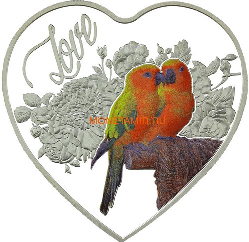 Токелау 1 доллар 2018 Любовь Попугаи Сердце (Tokelau 1$ 2018 Love Parrots Bird Heart Shaped).Арт.000462256510/60 (фото)