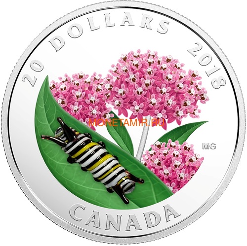 Канада 20 долларов 2018 Гусеница Муранское стекло (Canada 20C$ 2018 Murano Glass Caterpillar).Арт.60 (фото)