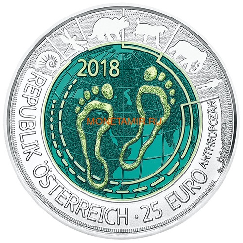 Австрия 25 евро 2018 Антропоцен (Austria 25 euro 2018 Anthropocene Silver Niobium Coin).Арт.60 (фото)