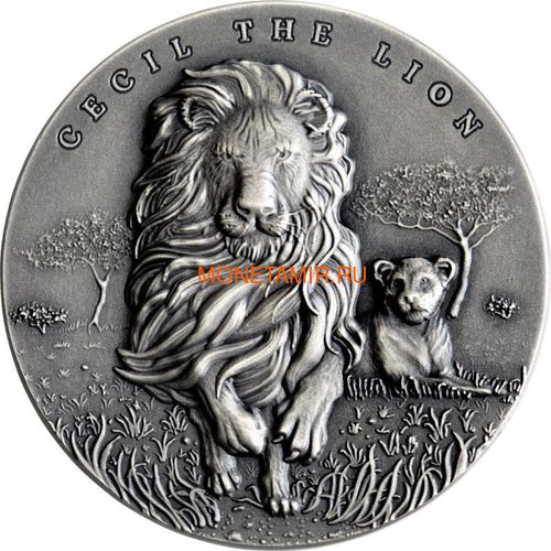 Камерун 2000 франков 2018 Сесил Лев Слон (2018 Cameroon 2000 Francs Cecil the Lion 2oz Silver).Арт.70 (фото)