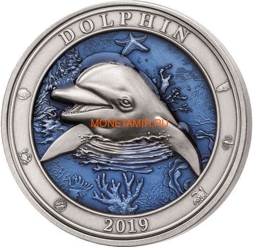  5  2019    (Barbados 5$ 2019 Dolphin Underwater World 3oz Silver)..69 ()