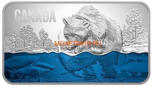 Канада 25 долларов 2018 Медведь Ловит Лосось (Canada 25$ 2018 Salmon Run Ultra High Relief Silver Coin).Арт.69 (фото)