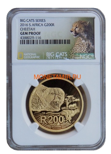   200  2016  (South Africa 200R 2016 National Geographic Big Cats Cheetah 1Oz Gold)..69