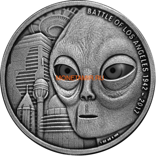 Буркина Фасо 1000 франков 2017 Битва за Лос-Анджелес НЛО (Burkina Faso 1000 Francs 2017 Battle of Los Angeles UFO Real Eye 1oz Silver Coin).Арт.000440754909 (фото)
