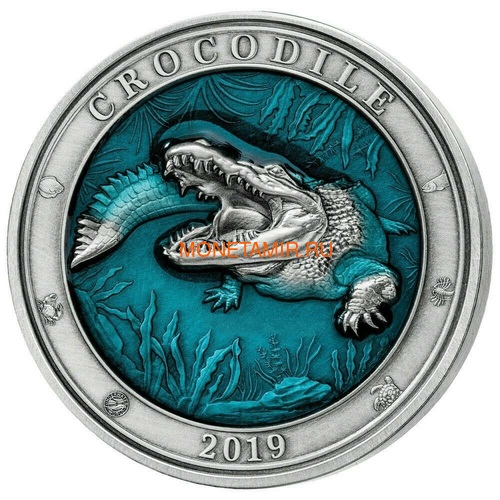 5 2019 Barbados 5 2019 Crocodile Underwater World 3oz Silver