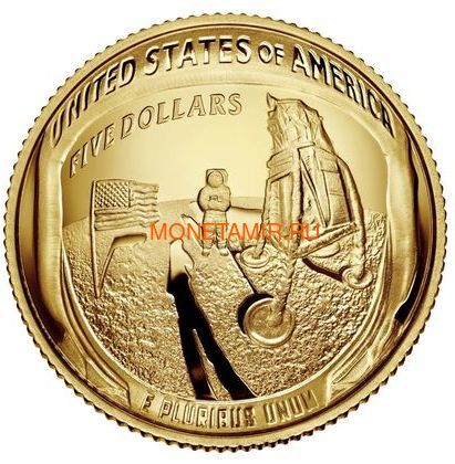 Соединенные Штаты Америки 5 долларов 2019 Высадка на Луну 50 лет Аполлон 11 Космос (2019 USA 5$ Apollo 11 Moon Landing 50th Anniversary Gold Coin Proof).Арт.002067855894/67 (фото)