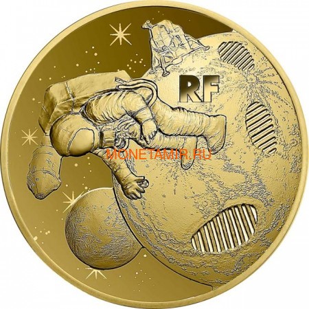 Франция 50 евро 2019 Высадка на Луну 50 лет Космос (France 50E 2019 Moon Landing 50th Anniversary Gold Coin).Арт.67 (фото)