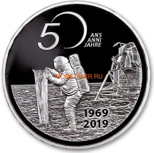 Швейцария 20 франков 2019 Аполлон 11 Высадка на Луну 50 лет Космос (Switzerland 20 Francs 2019 Apollo 11 Moon Landing 50th Anniversary Silver Coin).Арт.65 (фото)
