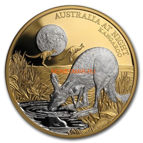 Ниуэ 100 долларов 2019 Ночная Австралия Кенгуру (Niue 100$ 2019 Australia at Night Kangaroo 1oz Gold Proof Coin).Арт.65 (фото)