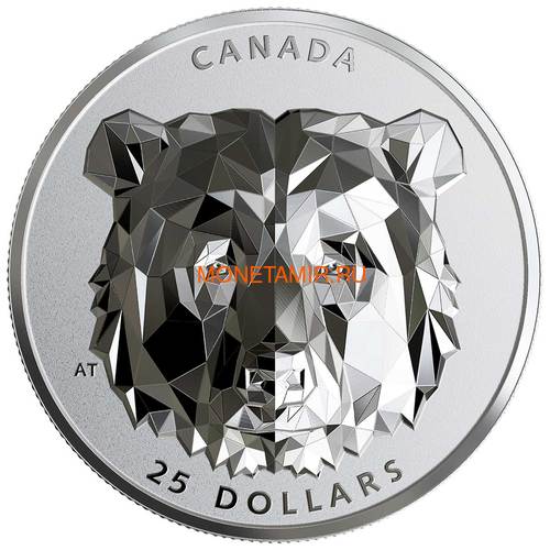 Канада 25 долларов 2019 Медведь Гризли Многогранная Голова (Canada 25$ 2019 Grizzly Bear Multifaceted Animal Head 1 oz Silver Coin).Арт.65 (фото)