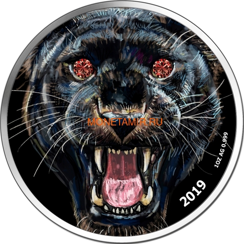 Камерун 1000 франков 2019 Черная Пантера Бриллиант (Cameroon 1000 Francs 2019 Diamond Black Panther 1Oz Silver Coin).Арт.Е85 (фото)