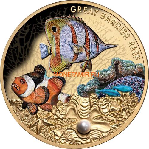 Ниуэ 100 долларов 2020 Морская Жемчужина Рыбы Большой Барьерный Риф Австралии (Niue 100$ 2020 Australia's Great Barrier Reef Saltwater Pearl 1oz Gold Proof Coin).Арт.65 (фото)