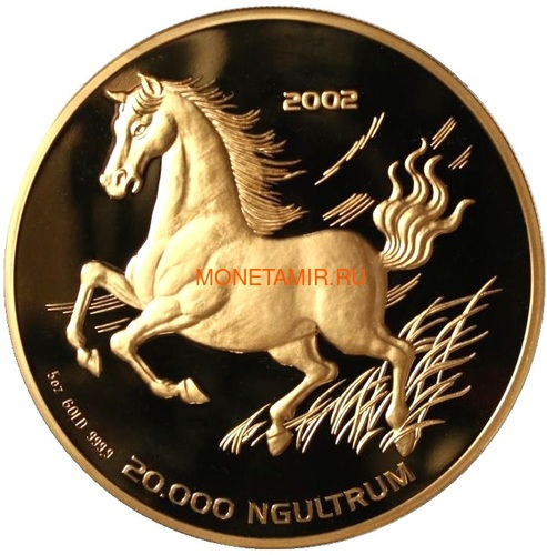  20000  2002   (Bhutan 20000 Ngultrum 2002 Horse Lunar 5oz Gold Coin)..65 ()