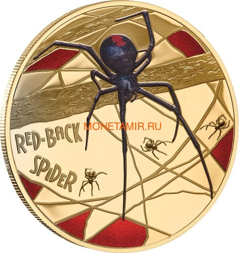 500  2020   (Niue 2020 $500 Red-Back Spider Coloured 150th Anniversary 5oz Gold Proof Coin)..90 ()