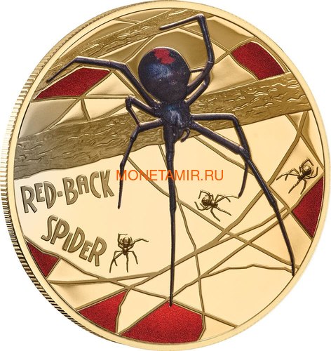 Ниуэ 500 долларов 2020 Красноспинный Паук (Niue 2020 $500 Red-Back Spider Coloured 150th Anniversary 5oz Gold Proof Coin).Арт.90 (фото)