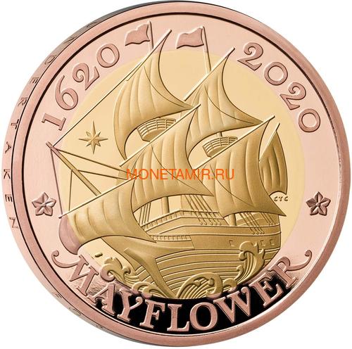 Великобритания 2 фунта 2020 Мейфлауэр Корабль Биметалл (GB 2&#163; 2020 Mayflower Gold Proof Coin).Арт.90 (фото)