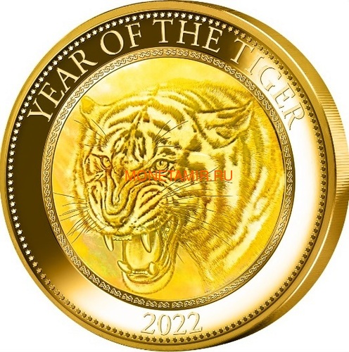   200  2022      ( Cook Isl 2022 200$ Year of the Tiger Mother of Pearl 5oz Gold Coin Proof )..92 ()